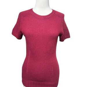BCBGMAXAZRIA Short Sleeve Burgundy Fitted Wool Sweater Size Small